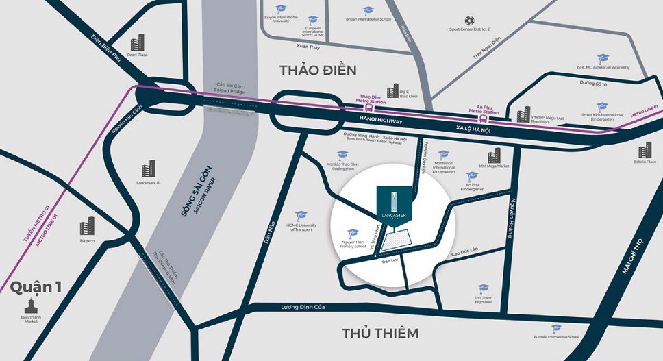 vị trí biệt thự lancaster eden quận 2